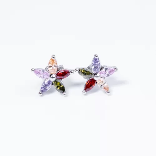 Színes szirmos virág Swarovski köves ezüst fülbevaló