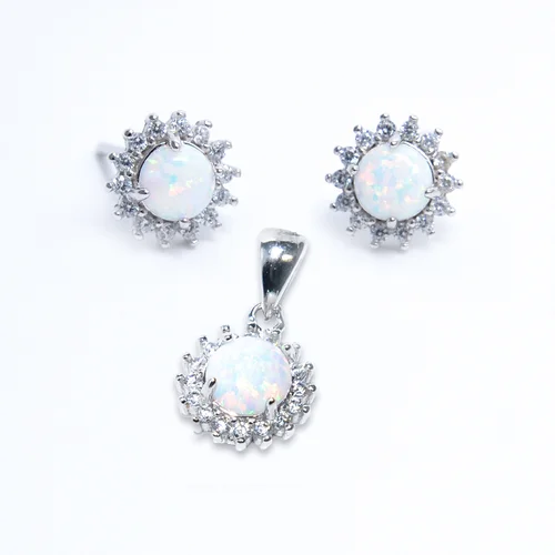 Opál virág Swarovski köves ezüst fülbevaló és medál