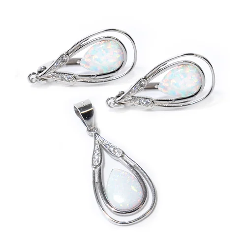 Opál csepp Swarovski köves ezüst fülbevaló és medál