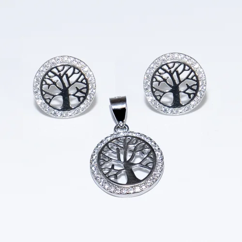 Életfa Swarovski köves ezüst fülbevaló és medál