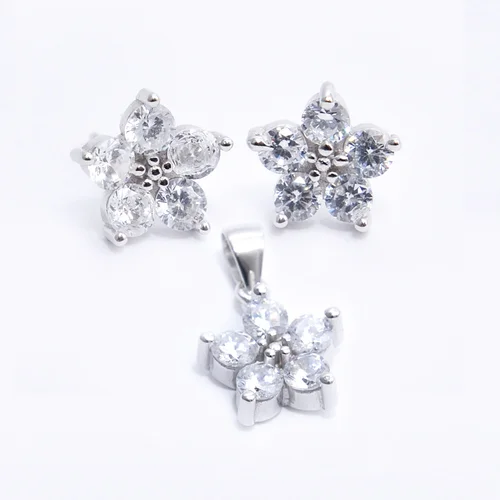 Virág Swarovski köves ezüst fülbevaló és medál