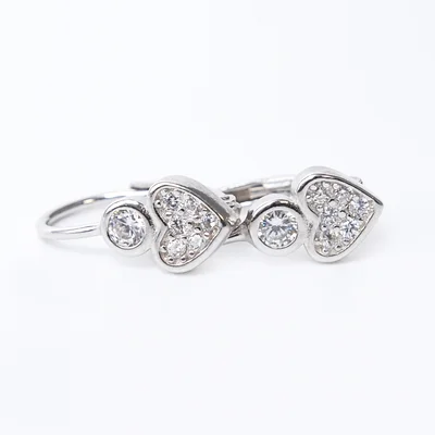 Szívecske Swarovski köves csatos ezüst fülbevaló