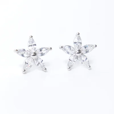 Szirmos virág Swarovski köves ezüst fülbevaló 
