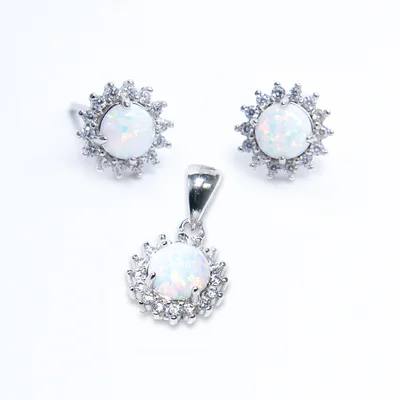 Opál virág Swarovski köves ezüst fülbevaló és medál