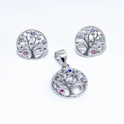Színes Swarovski köves életfa fülbevaló és medál