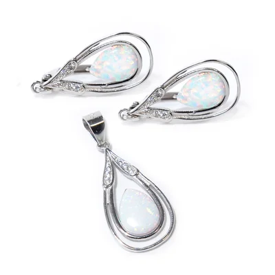 Opál csepp Swarovski köves ezüst fülbevaló és medál