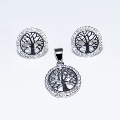 Életfa Swarovski köves ezüst fülbevaló és medál